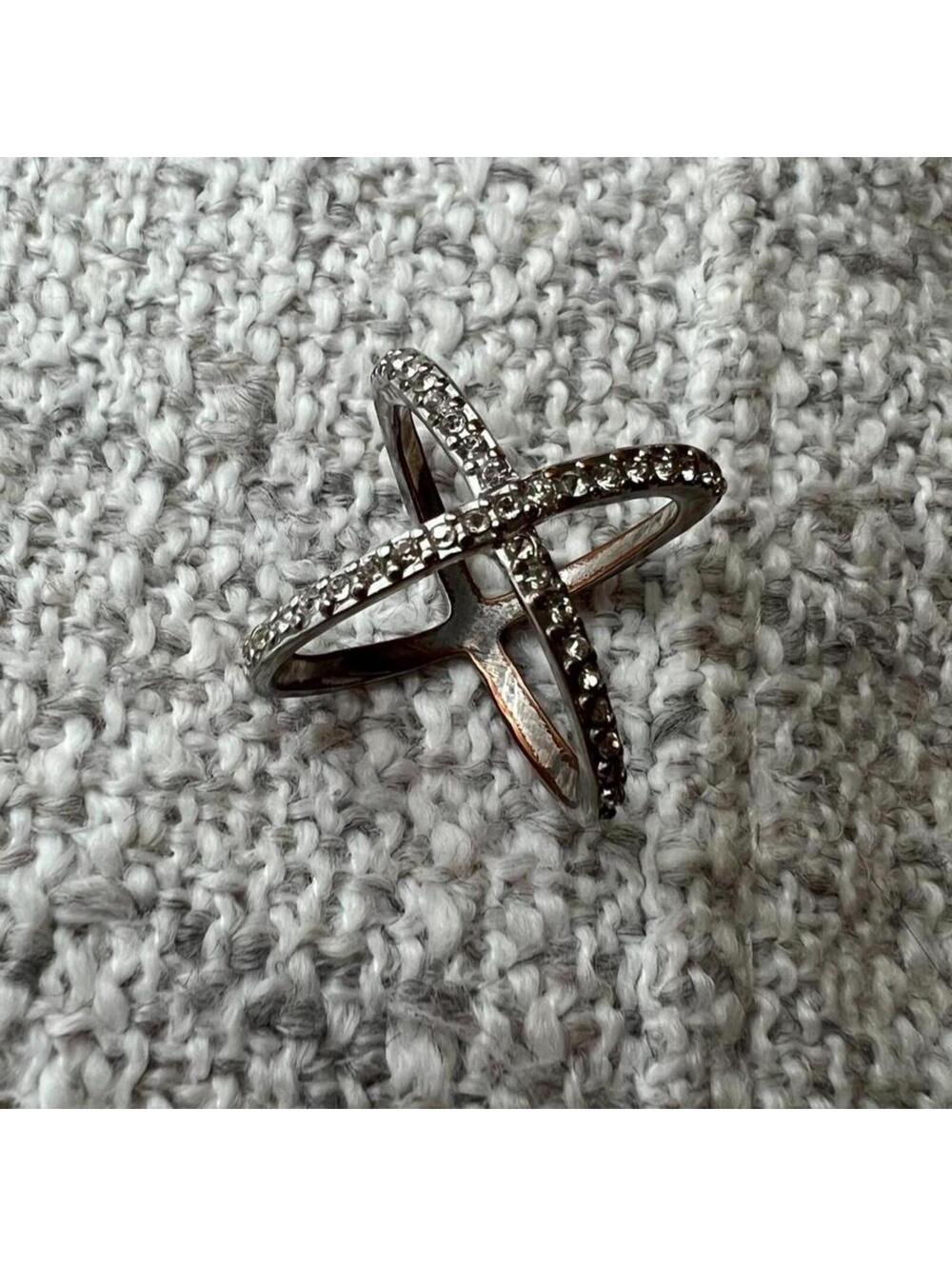 Vintage Silver Rhinestone Criss-Cross "X" Statement Ring